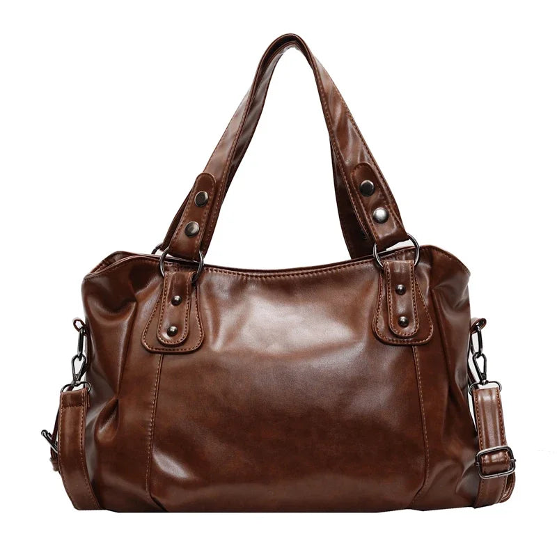 Bolso de hombro espacioso de marca retro para mujer, bolso cruzado clásico de lujo de color sólido, bolso de mano de cuero PU suave de gran capacidad.