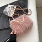 Winter Fashion Faux Fur Crossbody Bags for Women's Gift, Pearl Chain Decor Shoulder Bag, Ladies Handbags Top-handel Bag