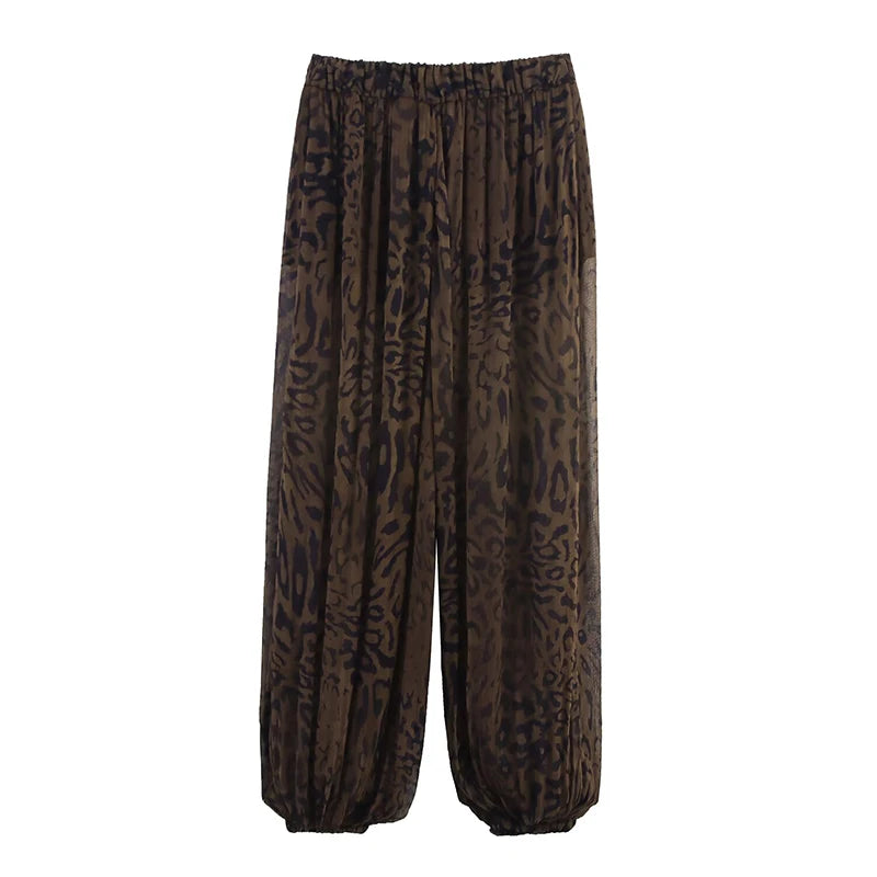 Casual Chic Lantern Pants Women Pant Vintage Animal Printed Translucent Pants Fashion 2025 Autumn Streetwear Trousers