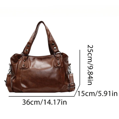 Bolso de hombro espacioso de marca retro para mujer, bolso cruzado clásico de lujo de color sólido, bolso de mano de cuero PU suave de gran capacidad.