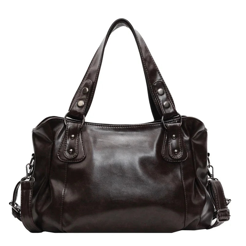 Bolso de hombro espacioso de marca retro para mujer, bolso cruzado clásico de lujo de color sólido, bolso de mano de cuero PU suave de gran capacidad.