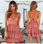 Female New Summer Fashionable Solid Color Dress Sexy Lace Strap Elegant Dresses Splicing Women's Seaside Vocation Wear