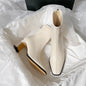 Botines de mujer vintage de algodón cálido, elegantes y a la moda, con punta cuadrada, tacón grueso, ideales para otoño e invierno.
